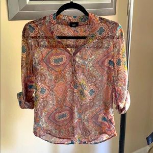 Pink Paisley V Neck Blouse